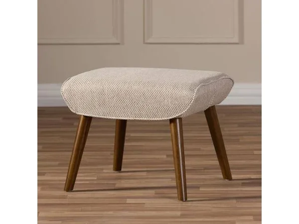 Baxton Studio Nola Mid-Century Inspired Beige Fabric Upholstered Stool
