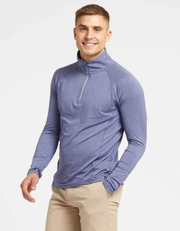 UPF 50+ Sun Protective Long Sleeve Quarter Zip Top for Men, Solbari Black