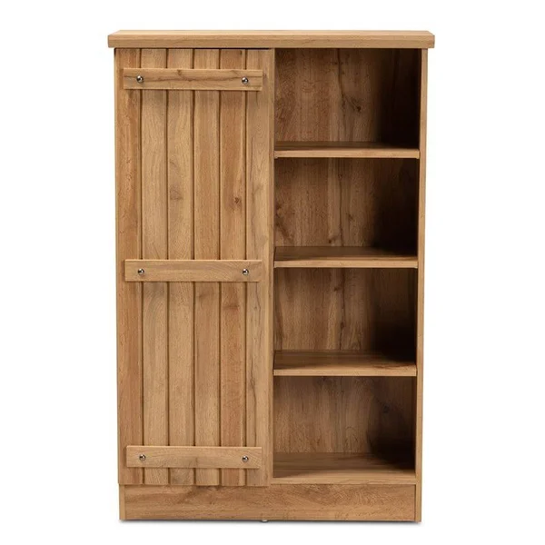 Bowery Hill Natural Oak Browned Wood 1-Door Shoe Cabinet