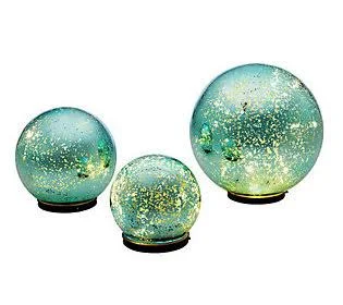 S/3 Lit Indoor Outdoor Mercury Glass Spheresby Valerie, Blue