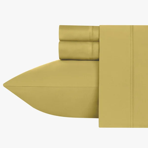 California Design den Luxe Smooth Sateen Solid Sheet Set Queen, Gold, Sheet Set - 100% Sateen Cotton - 600 Thread Count