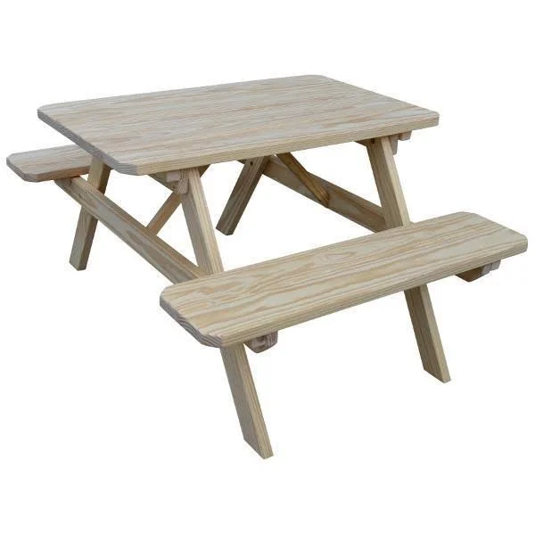 Yellow Pine Picnic Table with Attached Benches 5ft, Tractor Red Paint, Without Umbrella Hole