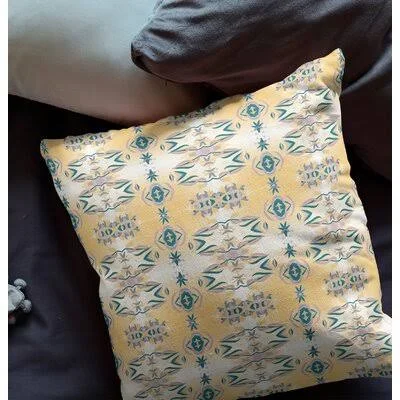 Gerton Square Pillow Cover & Insert Bungalow Rose Color: White/Yellow, Size: 16x22 x 16
