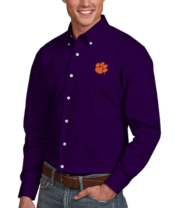 Antigua Clemson Tigers Purple Dynasty Woven Long Sleeve Button-Down Shirt Size: 3XL