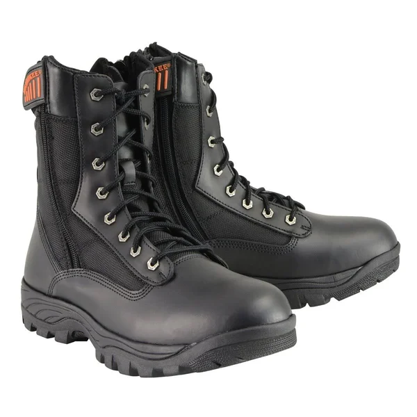 Milwaukee Performance Mbm9110 Men's 9in Black Leather Lace-Up Tactical Boots with Side Zippers - Black - 7.5