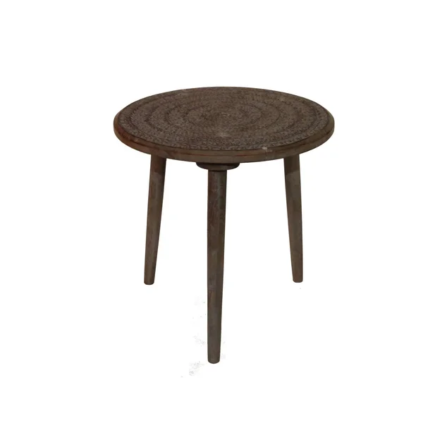 Traditional Round Top Wooden Accent Table with Leaf Engraving - Brown