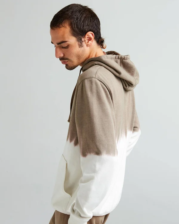 Richer Poorer Men's Recycled Fleece Hoodie, Size Medium, Warm Grey Dip Dye