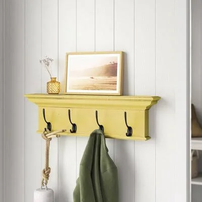 Sorrento 4 - Hook Wall Mounted Coat Rack Sand & Stable Color: Yellow Brown Antique
