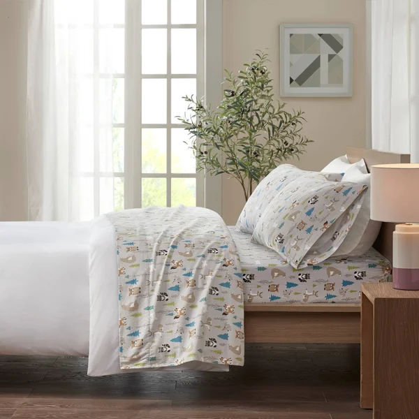 True North by Sleep Philosophy Cozy Flannel Sheet Set - Multi Forest Animals - King