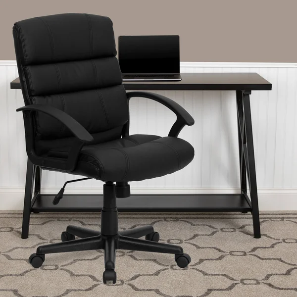 Lancaster Home Black Leather Mid-Back Swivel Office Chair