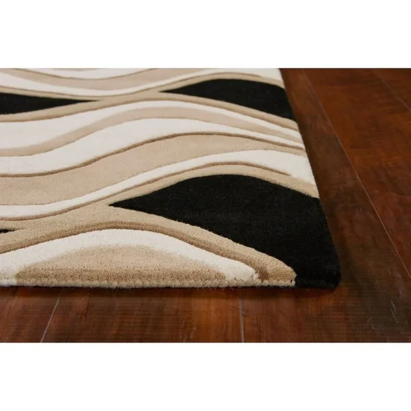 Kas Eternity Waves Hand-Tufted Wool Rug Ivory 2&3x22 x 3&9x22 Latex Free Wool Abstract - Stripe