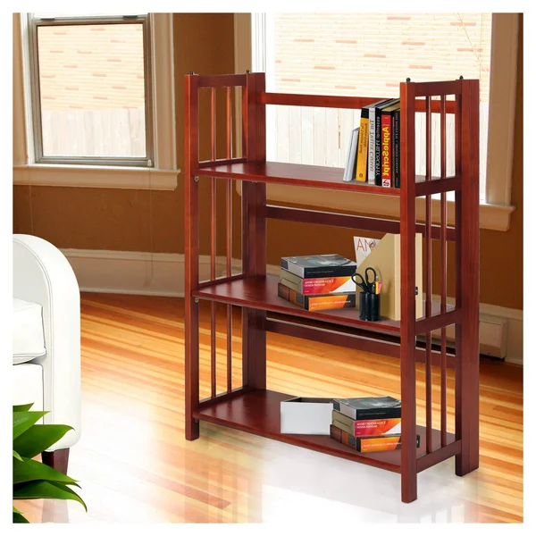 Folding 3 Tier Bookshelf (Stackable) Mahogany