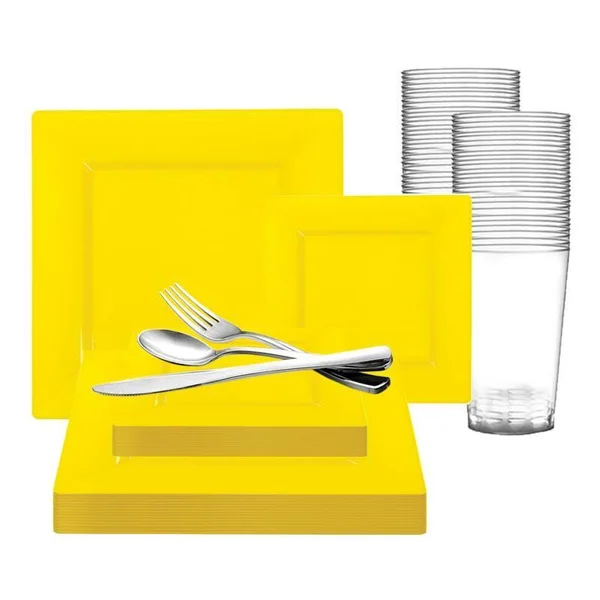 60 Settings, Yellow Square Plastic Wedding Value Set