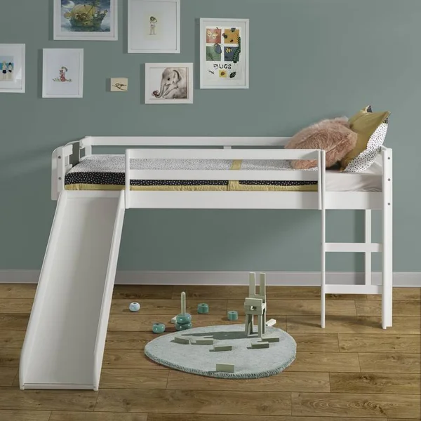 Naomi Home Cindy Low Loft Bed with Fun Slide White/Twin