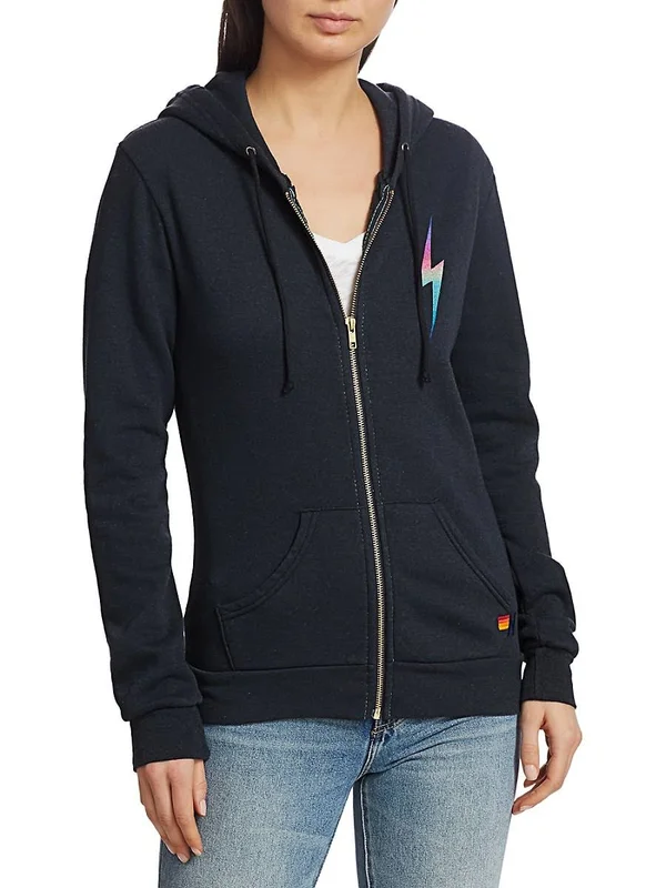 Aviator Nation - Bolt Zip Hoodie in Heather/Rainbow Pink Xs