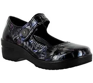 Easy Works by Easy Street Slip-Resistant Mary Janes - Letsee, Size 8 Wide, Black/Silver