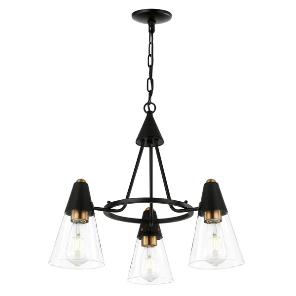 Light Society Petra 3-Light Chandelier - Black/Brass