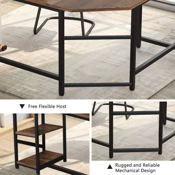 Veikous 53.5 in. W Industrial L-Shaped Computer Writing Corner Desk with 2-Shelves