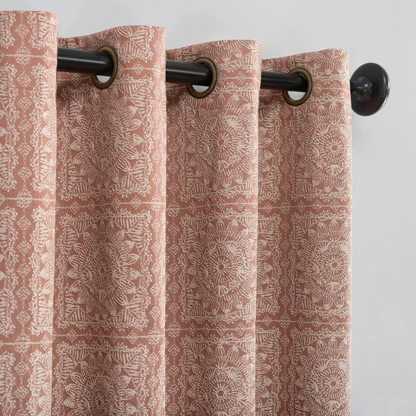 Sun Zero Evie Medallion Jacquard Theater Grade Extreme 100% Blackout Grommet-Top Curtain PANEL - Orange