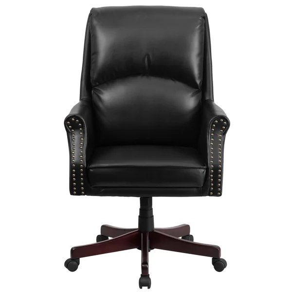 High Back Pillow Back Brown Leather Executive Swivel Office Chair with Arms