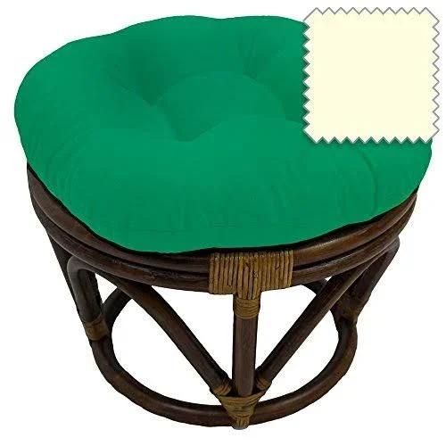 International Caravan 46cm Bali Rattan Papasan Footstool with Cushion - Solid Twill Fabric, Eggshell - Eggshell