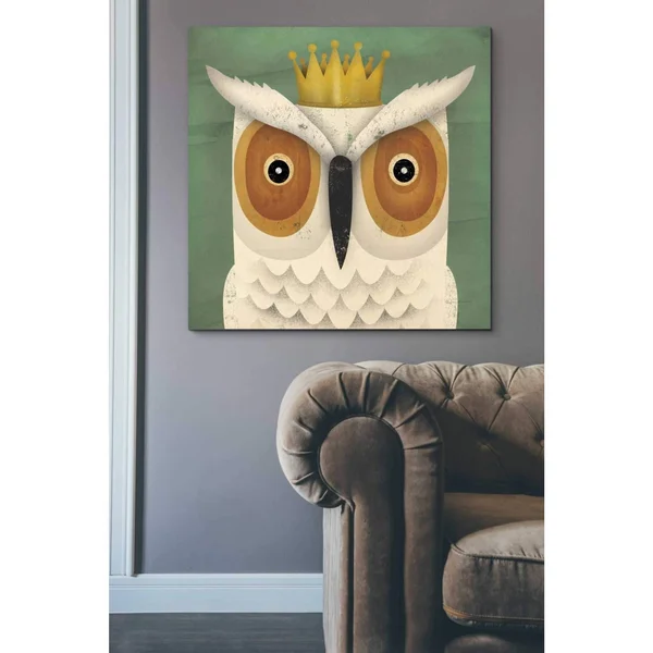 Epic Graffiti 'White Owl with Crown' by Ryan Fowler, Giclee Canvas Wall Art - 18 x 18