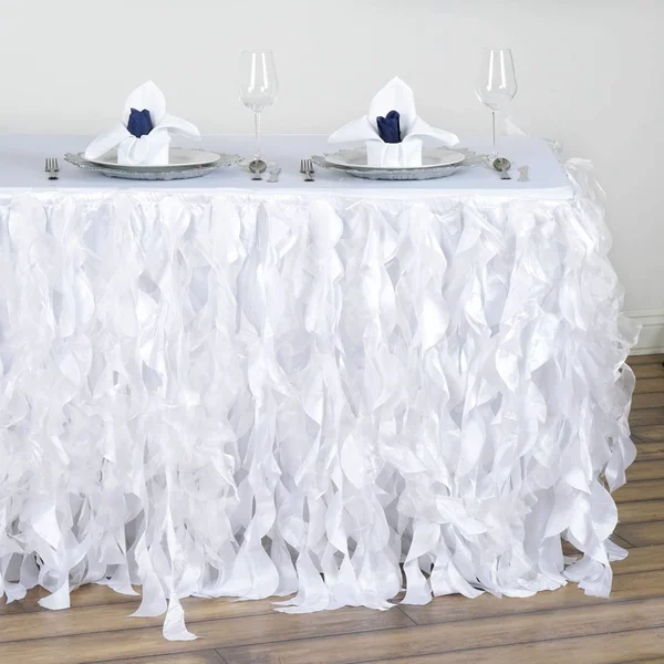 eFavormart Enchanting Curly Willow Taffeta Table Skirt for Kitchen Dining Catering Wedding Birthday Party Decorations Events, Wh