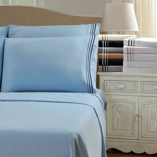 Superior Wrinkle Resistant Embroidered 6 Piece Microfiber Sheet Set - California King - White/Gold