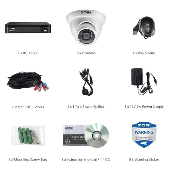 ZOSI 720p HD-TVI 8 Channel Security Camera System - 1080N Surveillance DVR Reorder with Hard Drive 1TB and (8) HD 1280tvl Outdoor