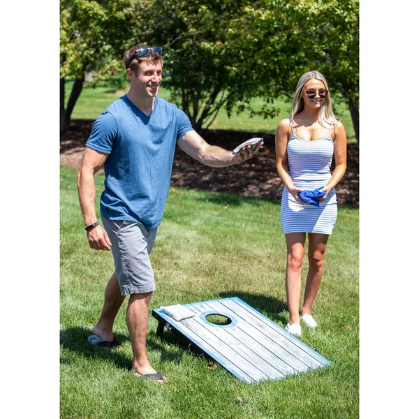 Hathaway Bg5036 LED Cornhole Set with Target Boards and 8 Bean Toss Bags - Blue/White