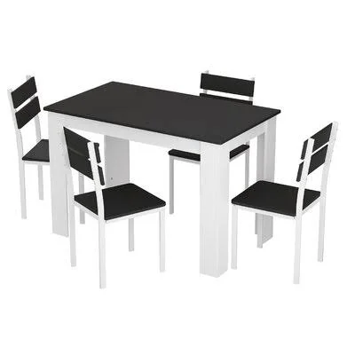 Keyland 6 - Person Dining Set Ebern Designs Table Top Color: Black - Table Base Color: White, Chair Color: Black/White