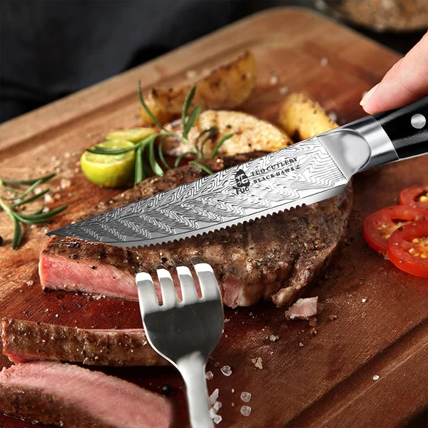 Highly Recommend 4-Pcs Serrated Steak Knife Set-Black Hawk-S, Tuo Cutlery