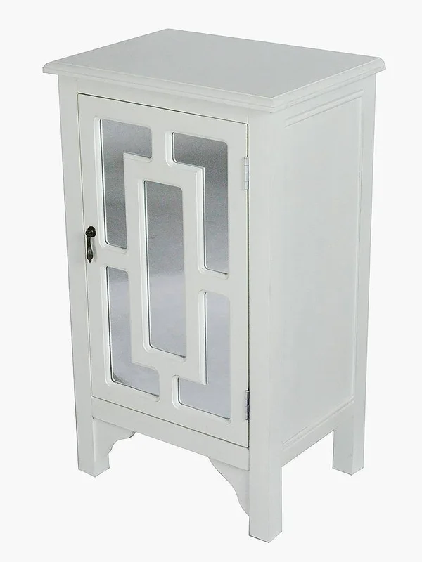 Antique White Wood Mirrored Glass Accent Cabinet with A Door and Mirror Inserts