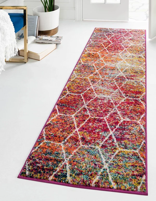 Unique Loom Geometric Trellis Frieze Runner Rug - Multi, 2& x 6&
