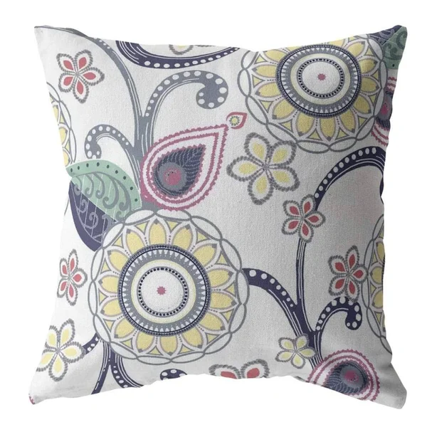 Flower Circles Zippered Pillow Yellow Green Dark Blue on White 20x22x20x22