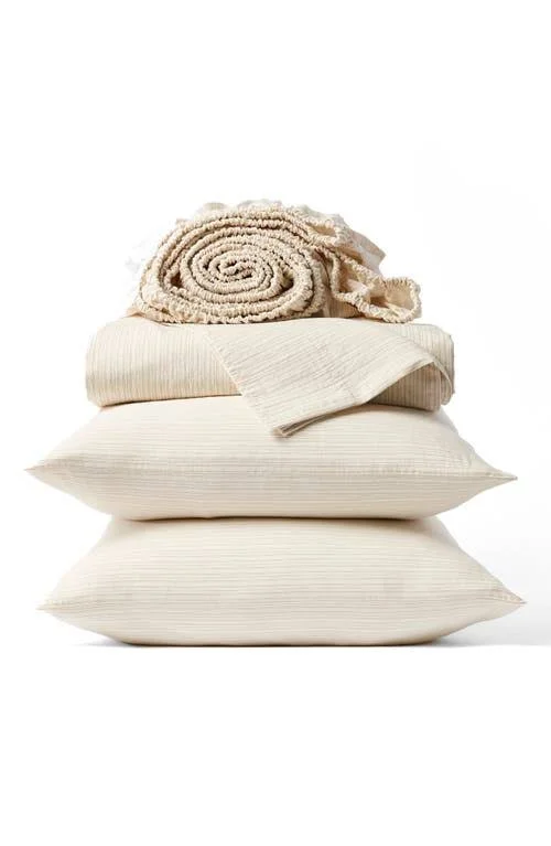 Coyuchi, Organic Crinkled Percale Sheet Set King Undyed w/Hazel-Rosehip