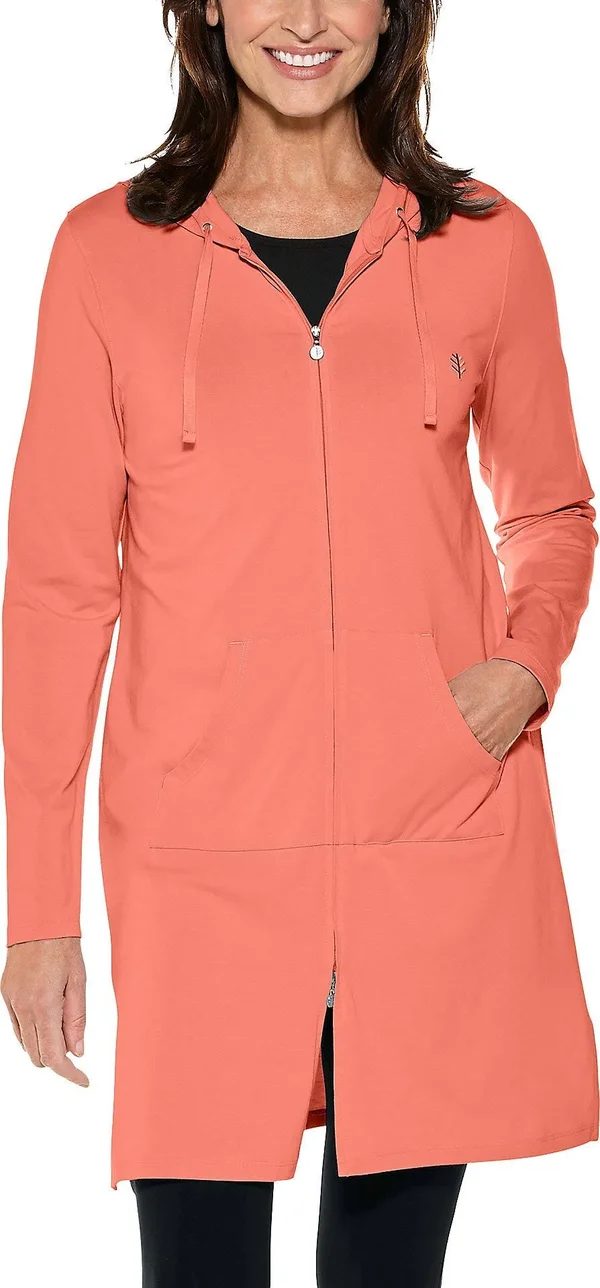 Coolibar Women's Cabana Hoodie, SPF Cover UPS for Women, Orange, X-Small