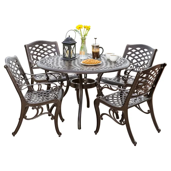Christopher Knight Home Hallandale Sarasota Cast 5-Piece Outdoor Dining Set, Bronze Brown