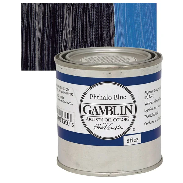 Gamblin Artist&s Oil Color - Phthalo Blue, 8 oz Can