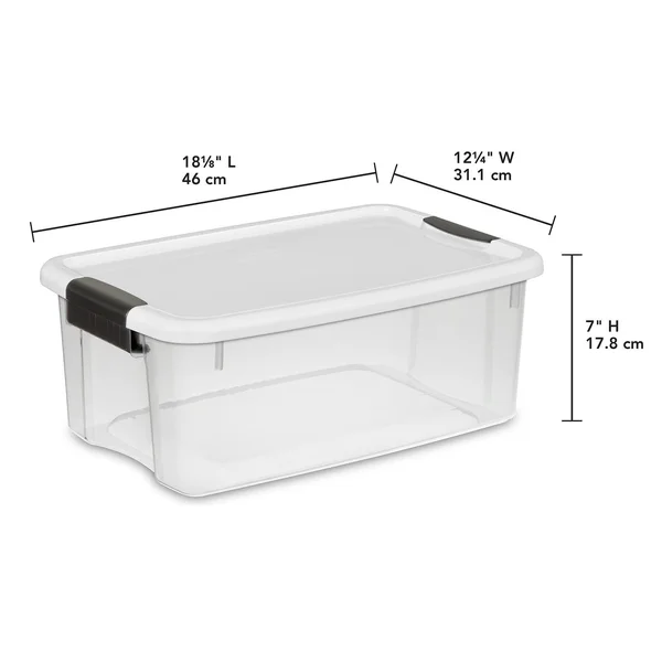 Sterilite 19849806 18 Quart/17 LITER Ultra Latch Box, Clear with A White Lid
