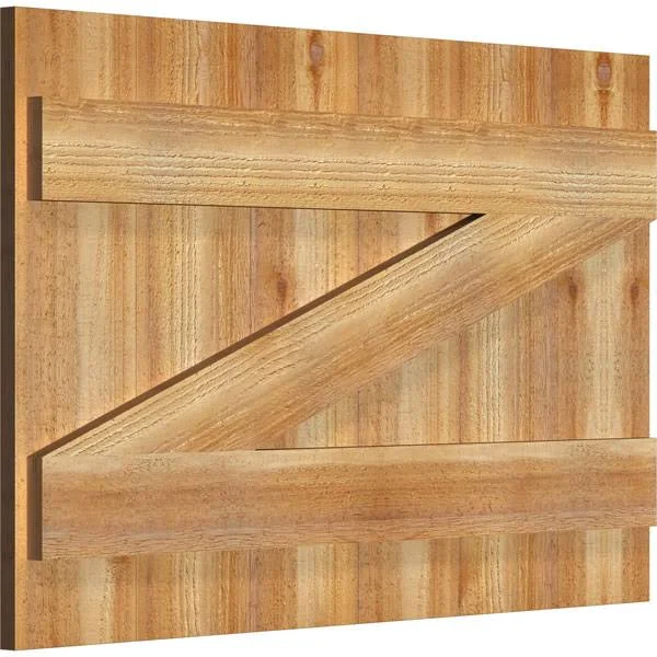 32 1/4x22W x 21x22H TimberCraft Six 5 3/8x22 Boards Joined Board-n-Batten Shutters w/Z-Bar - Rough Sawn Western Red Cedar (Per Pa