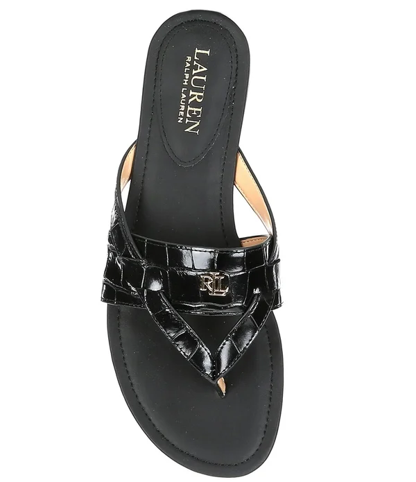 Lauren Ralph Lauren Rosalind Croco Embossed Leather Sandals - 11M