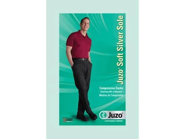 Juzo Soft Silver Sole Men's 30-40 mmHg Ribbed Knee High - IV, Regular, Black