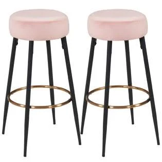 Duhome Elegant Lifestyle Modern Set of 2 Round Velvet Bar Stools - Kitchen Breakfast Round Dining Chair Height for Coffee Shop, Ba