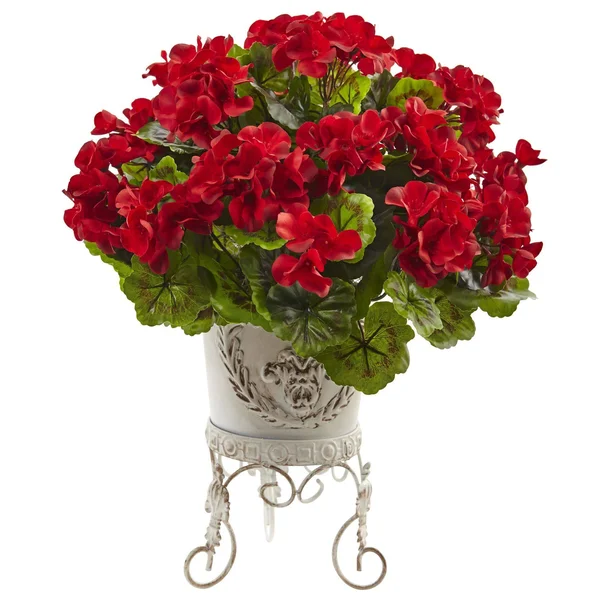 Geranium with Metal Planter UV Resistant Indoor Outdoor Nearly Natural