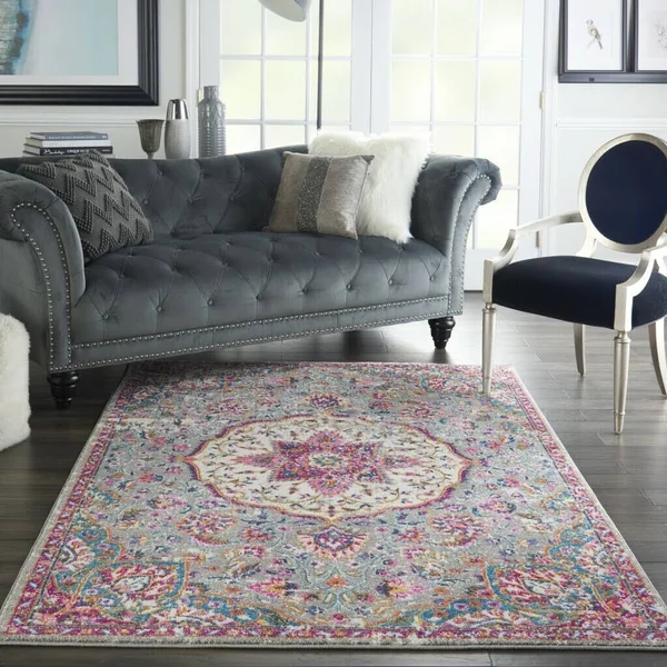 4 x 6 Gray and Pink Medallion Area Rug