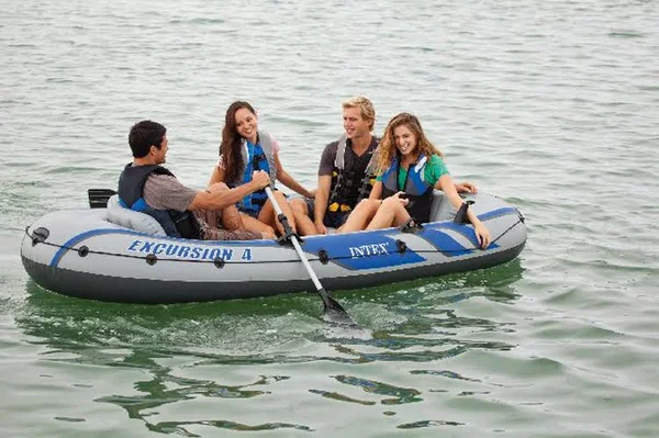 Intex 68324EP Excursion 4 Inflatable Rafting/ Fishing Boat Set with Aluminum Oars, Gray