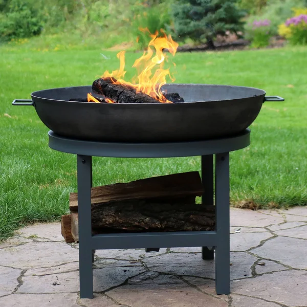 Sunnydaze 30-Inch Cast Iron Fire Pit with Built-in Log Rack
