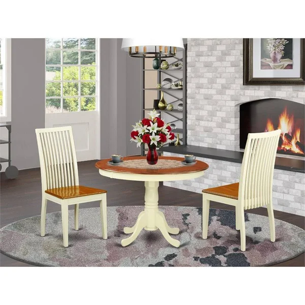 East West Furniture Hartland Wood 3-Piece Dining Set with Cherry Hlip3-bmk-w