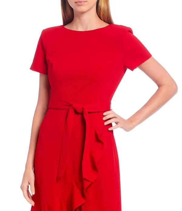 Calvin Klein Women's Ruffle Hem Belted Dress - Cream, 8